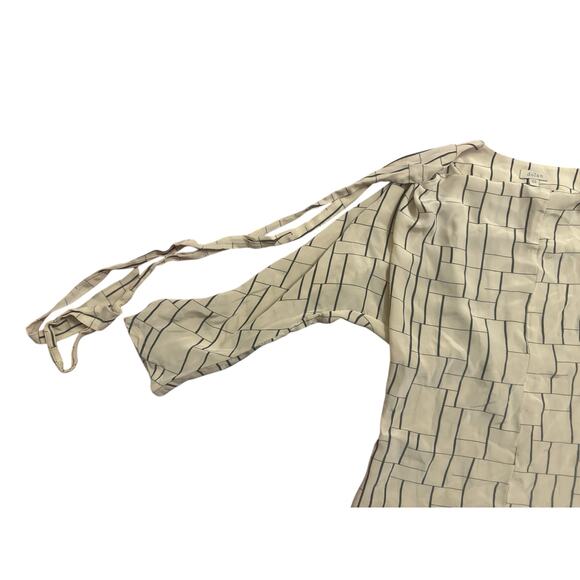 Women XS Dolan Silk Blouse Shirt Top Tie Sleeve Geometric Modern Print - Picture 2 of 6